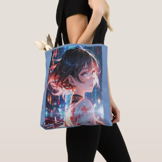 Japanese Cyberpunk Anime Girl Poster | Neon City Tote Bag
