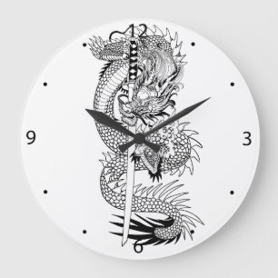 Japanese draak met katana sword large clock grote klok