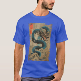 Japanese Dragon andhe Great Wave off Kanagawa Wood T-shirt