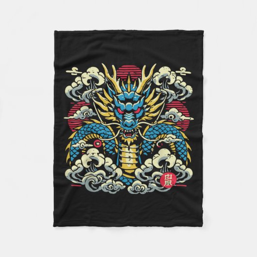 Japanese Dragon Face Clouds  Anime Mannen Wome Fleece Deken (Voorkant)