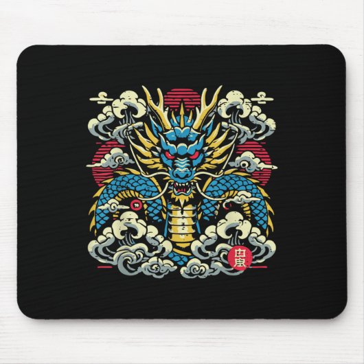 Japanese Dragon Face Clouds Anime Mannen Wome Muismat (Voorkant)