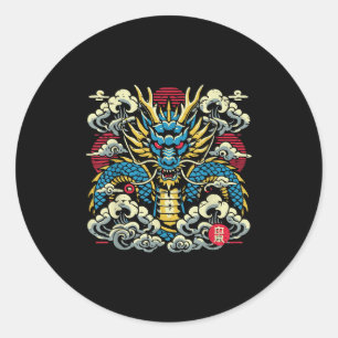 Japanese Dragon Face Clouds Anime Mannen Wome Ronde Sticker
