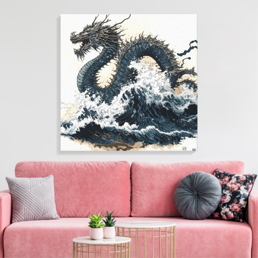 Japanese dragon, Katsushika Hokusai style Canvas Afdruk (Insitu (Woonkamer))