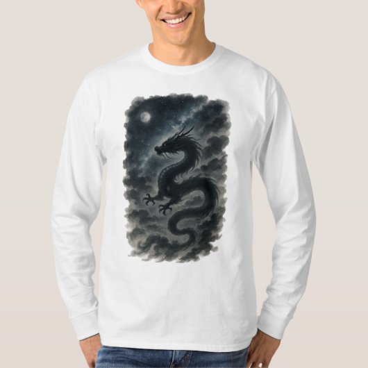 【Japanese Dragon Moon Long Sleeve T-Shirt】 T-shirt (Voorkant)