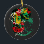 Japanese Dragon Peony Traditional Tattoo Art Keramisch Ornament<br><div class="desc">A bold traditional Japanese illustration featuring a powerful dragon swirling through mist and clouds above vibrant red peony blossoms. The dragon’s striking green and yellow scales, fierce expression, and flowing movement create a dramatic sense of energy and mythology. Inspired by classic Japanese tattoo and woodblock art, the design combines strong...</div>