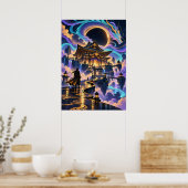Japanese Dragon Samurai Fantasy Temple Poster (Keuken)