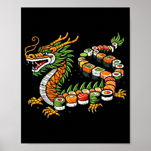 Japanese Dragon Sushi Funny Japanese Food Art Men  Poster (Voorkant)