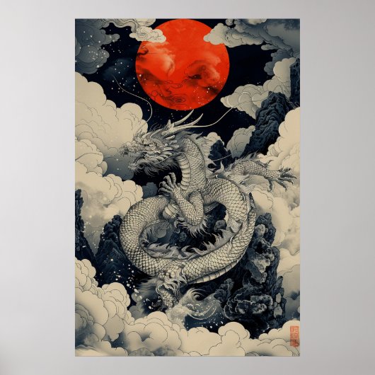 Japanese Dragon Ukiyo-e – Mythical Power Poster (Voorkant)