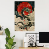 Japanese Dragon Ukiyo-e – Mythical Power Poster (Thuiskantoor)
