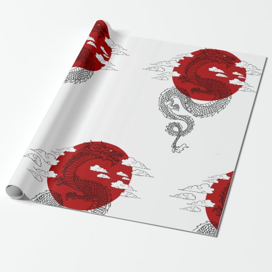 Japanese Dragon Wallpaper Cadeaupapier (Uitgerold)