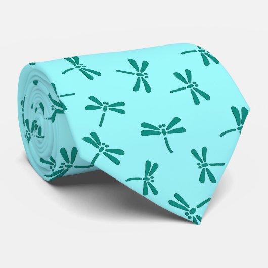 Japanese Dragonfly Pattern, Turquoise and Aqua Stropdas (Opgerold)