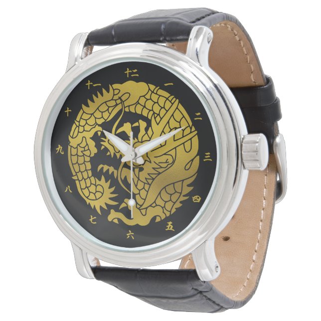 Japanese Family Crest-Dragon Horloge (Gekanteld)