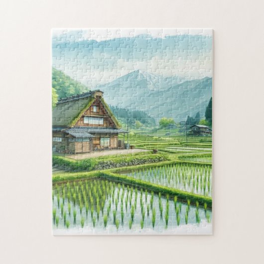 Japanese Farmhouse and Rice Fields – Rural Puzzle Legpuzzel (Verticaal)
