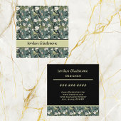 Japanese Floral Bamboo Sage Green Black Template Vierkante Visitekaartje