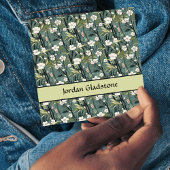 Japanese Floral Bamboo Sage Green Black Template Vierkante Visitekaartje