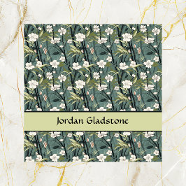 Japanese Floral Bamboo Sage Green Black Template  Vierkante Visitekaartje