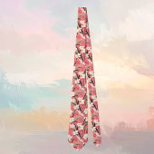 Japanese Floral Blossoms in White on Pink Burgundy Stropdas