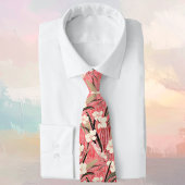 Japanese Floral Blossoms in White on Pink Burgundy Stropdas