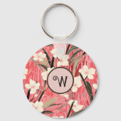 Japanese Floral in Salmon Pink White Red w Initial Sleutelhanger (Achterkant)