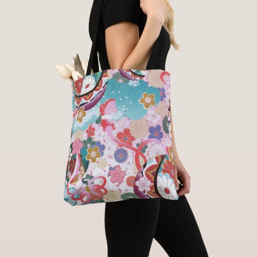 Japanese Floral Pattern Canvas tas (Dichtbij)