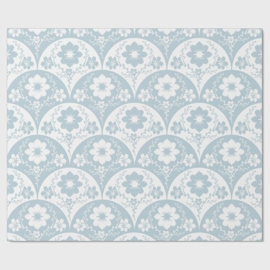Japanese Floral Pattern in Soft Blue and White Cadeaupapier (Vlak)