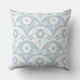 Japanese Floral Pattern in Soft Blue and White Kussen