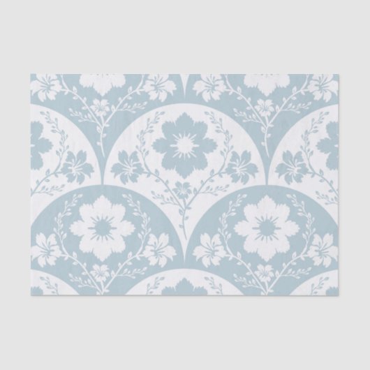 Japanese Floral Pattern in Soft Blue and White Tissuepapier (Voorkant)