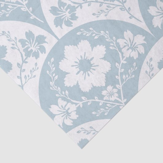 Japanese Floral Pattern in Soft Blue and White Tissuepapier (Detail)