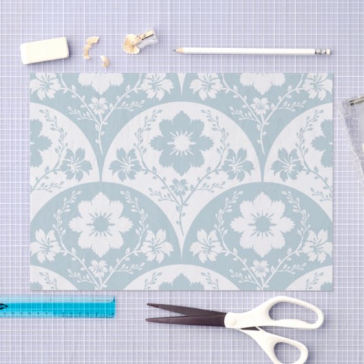 Japanese Floral Pattern in Soft Blue and White Tissuepapier (Craft)