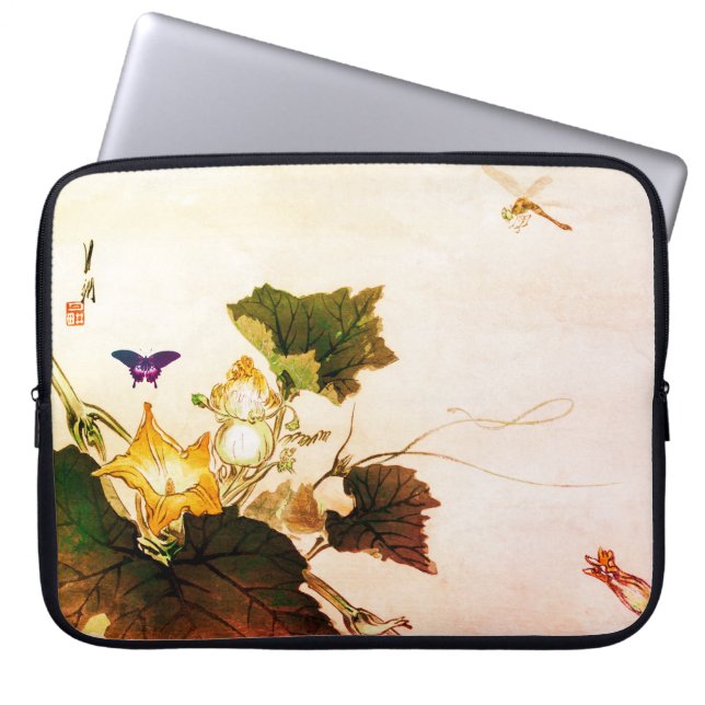 JAPANESE FLORAL PRINT DRAGON FLY Electronics Bag Laptop Sleeve (Voorkant)