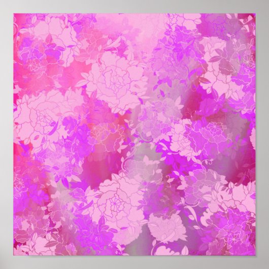 Japanese flowers pink patterns poster (Voorkant)