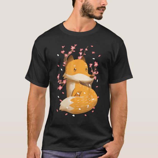 Japanese Fox Cherry Blossoms Tree Sakura Schattige T-shirt (Voorkant)