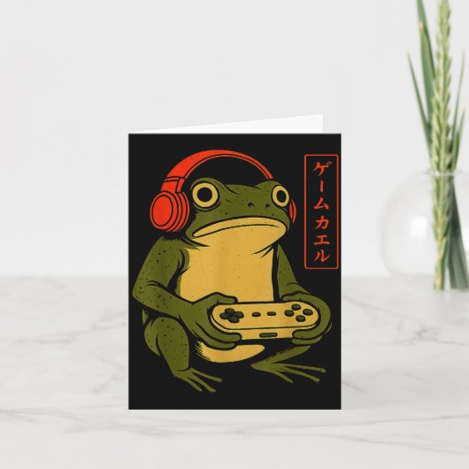 Japanese Gamer Frog Art Men Women Boys Funny Vinta Kaart (Voorkant)