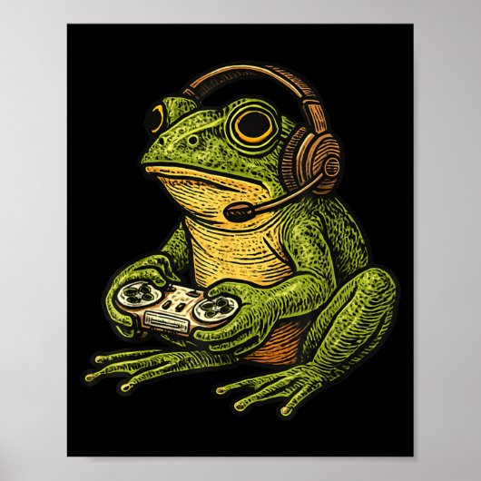 Japanese Gamer Frog Art Men Women Boys Funny Vinta Poster (Voorkant)