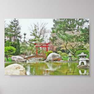JAPANESE GARDEN EN RED TORII GATE PRINT