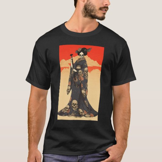 Japanese Geisha Skeleton  Geisha Skull T-shirt (Voorkant)