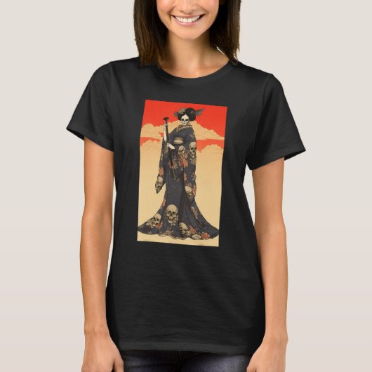 Japanese Geisha Skeleton  Geisha Skull T-shirt (Voorkant)