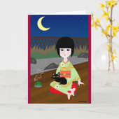 Japanese girl and kitty kaart (Gele Bloem)