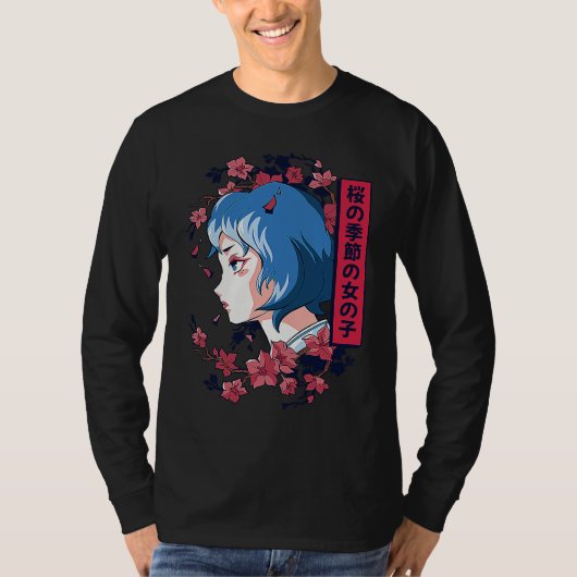 Japanese girl with cherry blossoms sakura Japanese T-shirt (Voorkant)