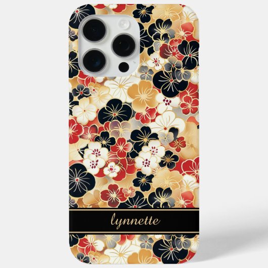Japanese Gold Floral Pattern Monogrammed Case-Mate iPhone Case (Achterkant)