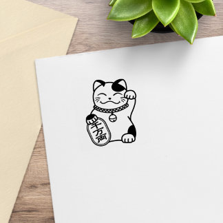 Japanese Good Luck Cat, Maneki Neko 1x1 Rubberstempel