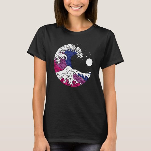 Japanese Great Wave Bisexual Pride LGBTQ Bi Flag B T-shirt (Voorkant)