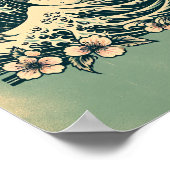 Japanese Great Wave Koi Fish & Cherry Blossom Art Poster (Hoek)