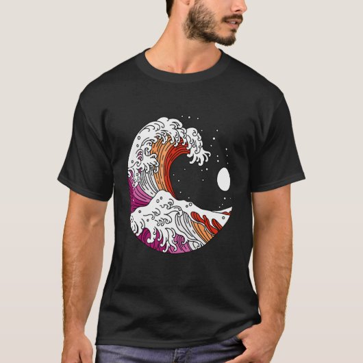 Japanese Great Wave Lesbian Pride Flag WlW Gay Gir T-shirt (Voorkant)