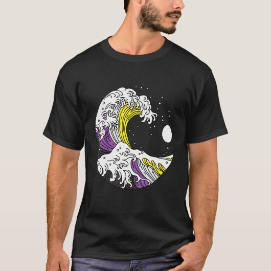 Japanese Great Wave Non Binary Pride Flag Nonbinar T-shirt (Voorkant)