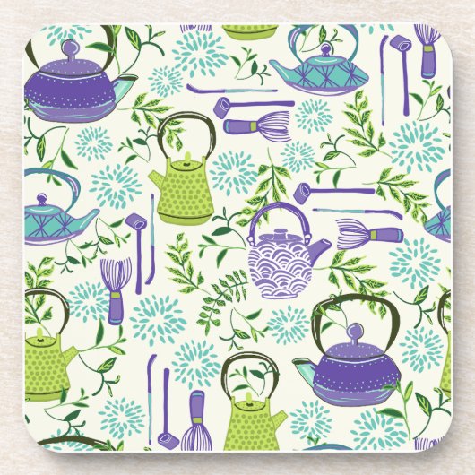 Japanese Green Teapot Design Bier Onderzetter (Voorkant)