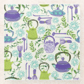 Japanese Green Teapot Design Glazen Onderzetter (Voorkant)