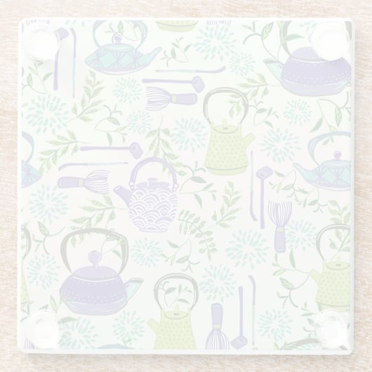 Japanese Green Teapot Design Glazen Onderzetter (Achterkant)