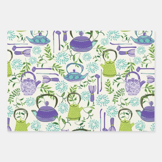 Japanese Green Teapot Design Inpakpapier Vel (Voorkant 3)