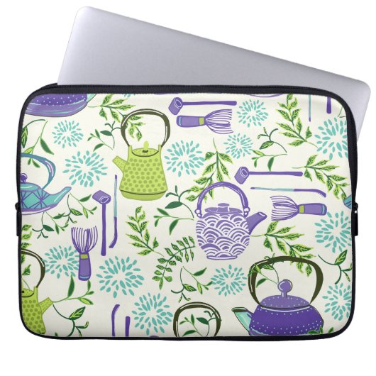 Japanese Green Teapot Design Laptop Sleeve (Voorkant)